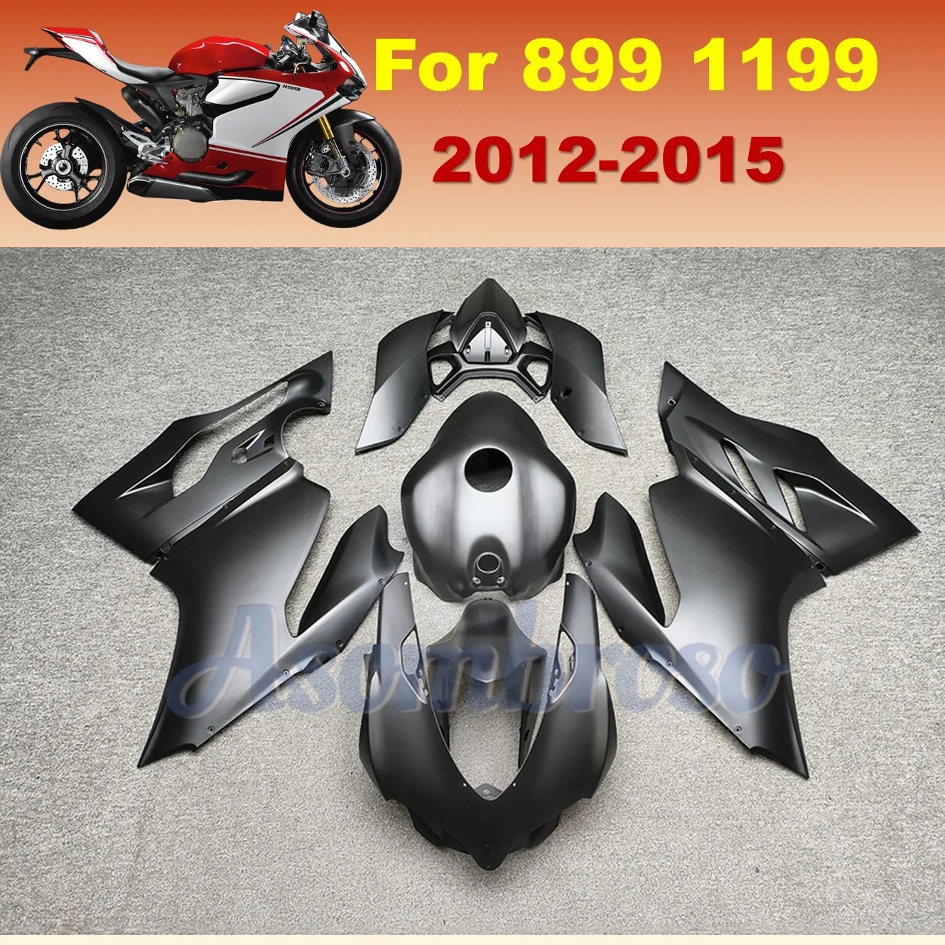 Matte Black Fairing Kit Fit For Ducati 899 1199 2012-2015 Panigale ABS Bodywork set with includes fuel tank rear seat cover