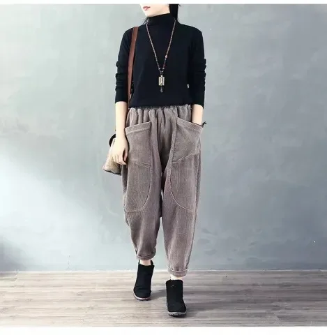 Thick Versatile Casual Pants With Added Fleece Women's Autumn and Winter New Style Splicing Slimming and Leg Length Warm Pants