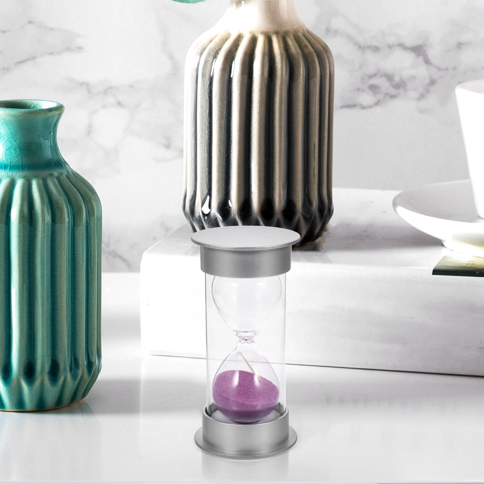 

20 Minute Hourglass Sand Timer for Time Management - Purple and Silver Sandglass Decorative Clock for Office Home Study Space
