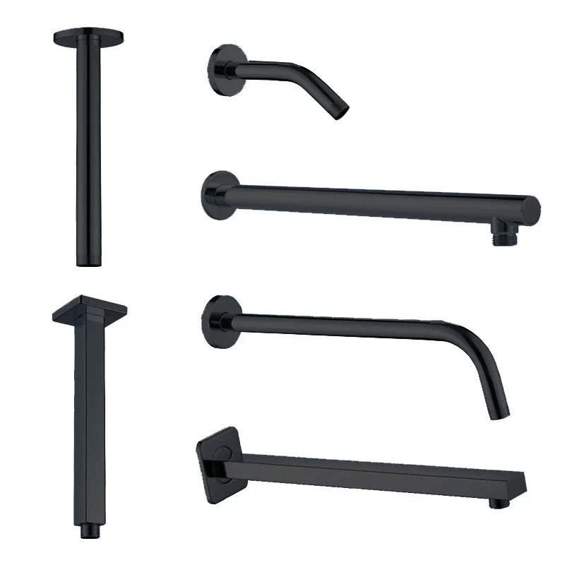 Black Round&Square Shower Arm Multi-Style Wall&Ceiling Mount Shower Holder steel Folding Extension Telescopic Arm G1/2 Threaded