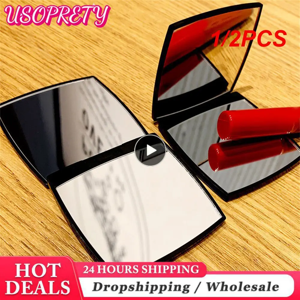 1/2PCS Fashion Black Portable Double-Sided Women Makeup Mirror Smooth Folding Small Square Mirror Fit Travel Make Up Tools