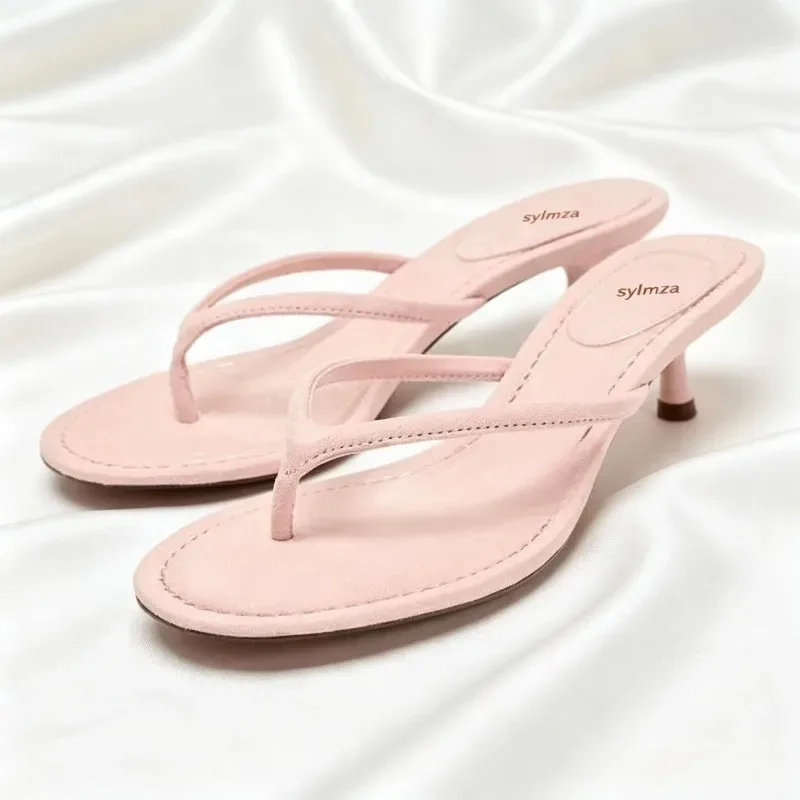 Novelty Designer Kitten Heel Split Toe Slippers for Women Comfort Round Toe Beach Flip-flops Sandals Fashion Brand Shoes Ladies