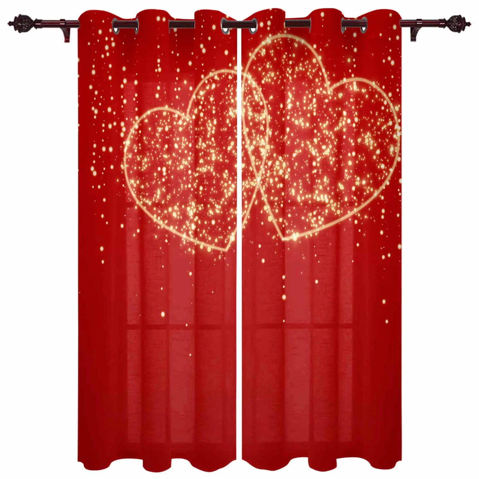 Valentine'S Day Sparkling Love Red Grommet Curtains for Bedroom Living Room Home Decor Window Treatments Drapes