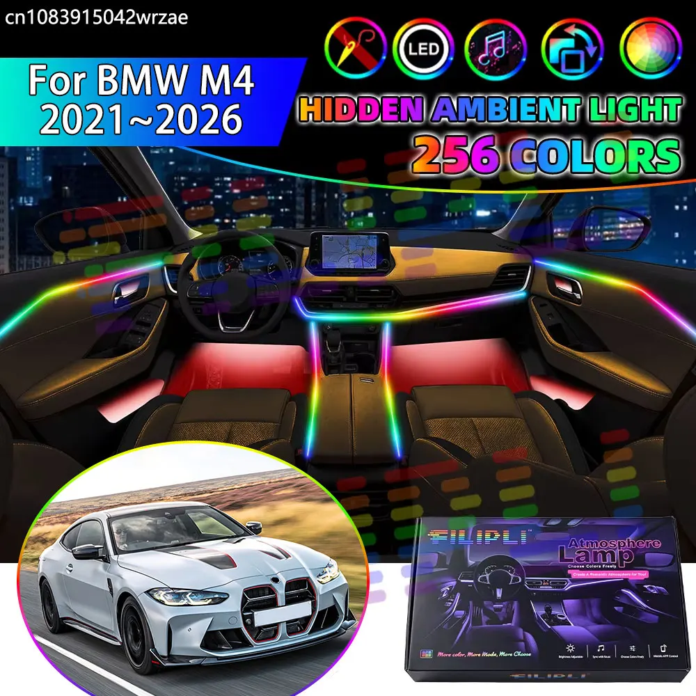 For BMW M4 2021~2026 G82 G83 MK2 2022 RGB Car Interior Ambient Lights Strips Breathing Lighting Kit App Control LED strips Auto