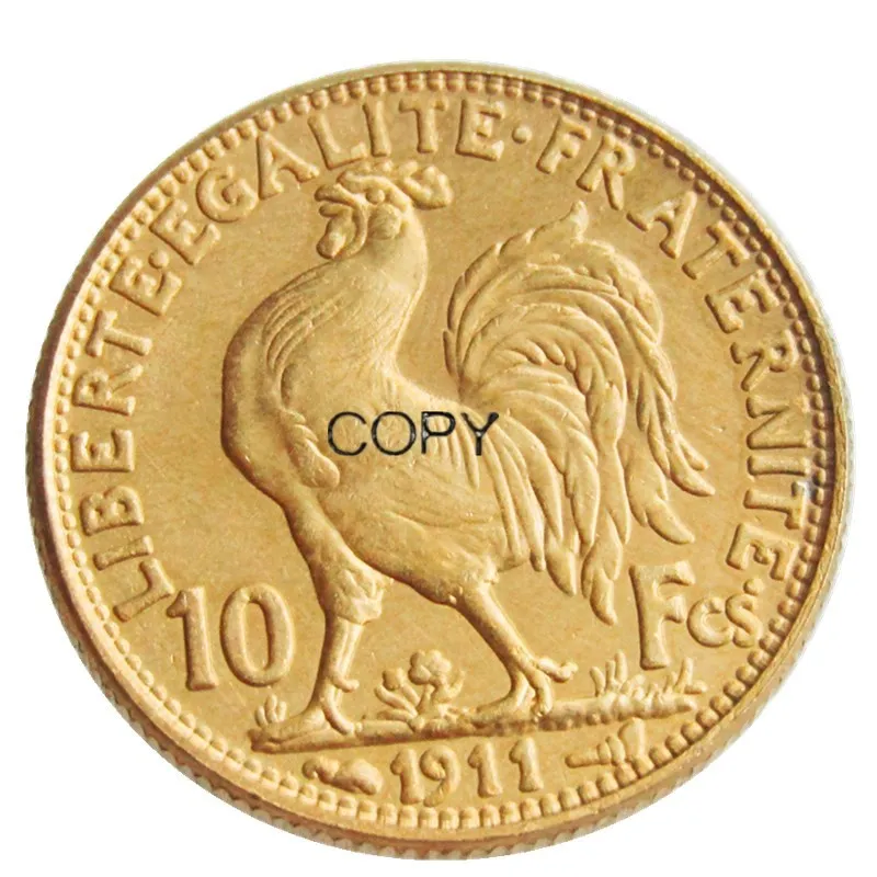 France 10 Francs 1911 Marianne Rooster Gold Plated Copy Coin