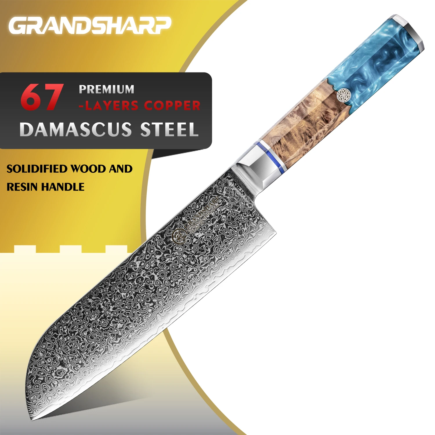 

6.7 Inch Santoku Knife Kitchen Chef Knives Japanese Damascus 10Cr15MoV Sharp Blade Meat Fish Salmon Cutting Tools GRANDSHARP