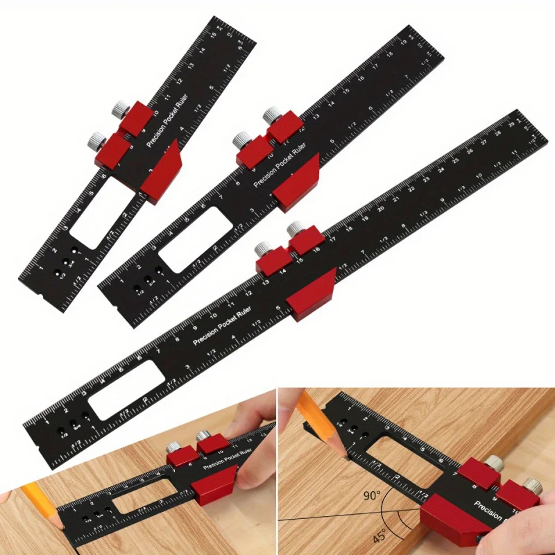 Precision T-Ruler 45/90 Degree Angle Gauge, Dual Inch/Metric Scale Sliding Ruler with Scriber-Stops to Carpenter/Father/DIY Gift