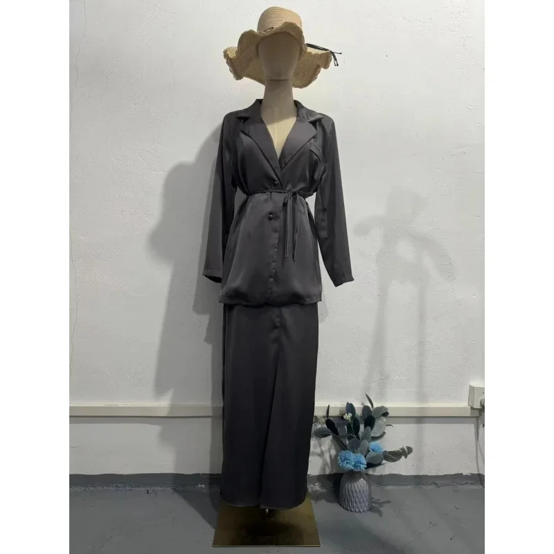 Autumn Women's Fashionable Breathable Casual Elegant Professional Commuting Long Skirt Two-Piece Set Polyester Fiber Floor-Lengt