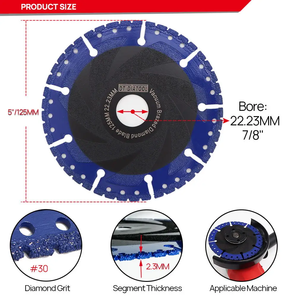 DT-DIATOOL 1pc Dia 125mm/5inch Diamond Cutting Discs All Purpose Saw Blade Rescue Diamond Blade Concrete Steel Metal Cutting