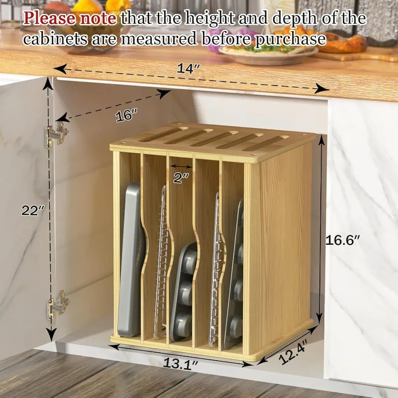 فواصل صينية الخزانات الخشبية المكونة من 6 طبقات، منظم مقسم الصينية العمودية للمطبخ، مقالي التخزين، صواني الخبز، الأغطية، لوح التقطيع