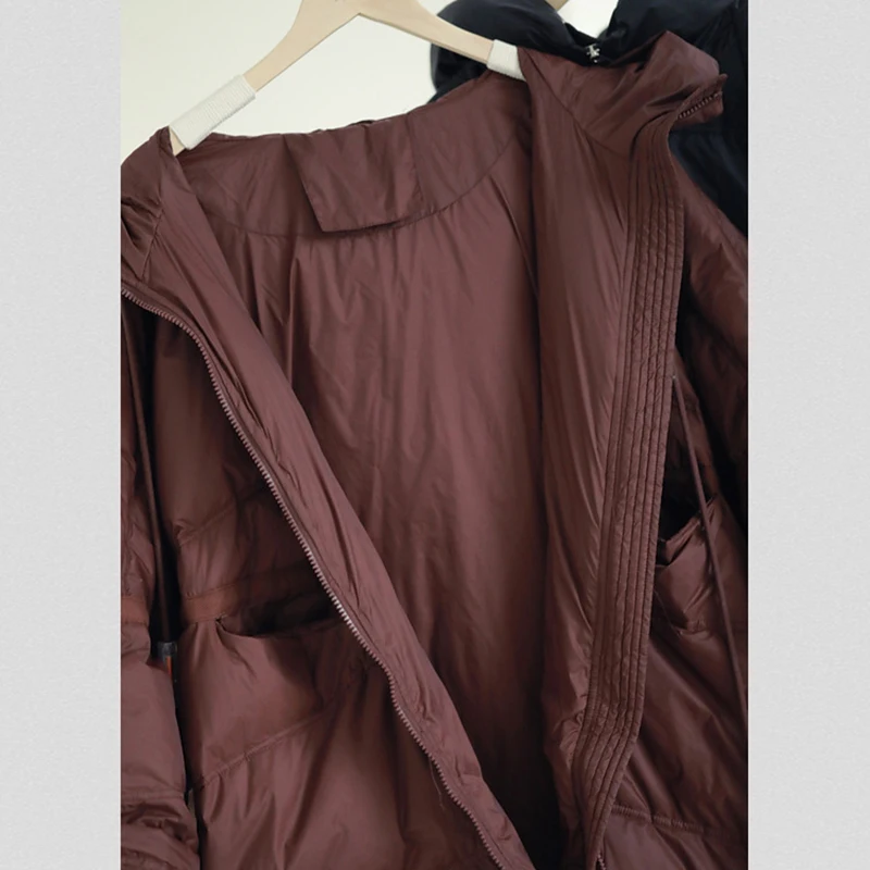 Schinteon 女性ホワイトダックダウンジャケットカジュアルルーズオーバーサイズ 2024 新しい秋冬暖かい生き抜くフード付き韓国スタイルコート