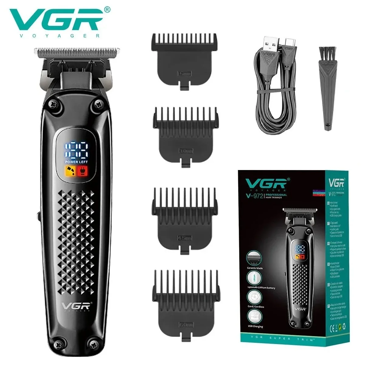 VGR Hair Trimmer Electric Beard Hair Clipper Professional Barber Hair Cutter Machine Trimer For Men Rechargeable V-972