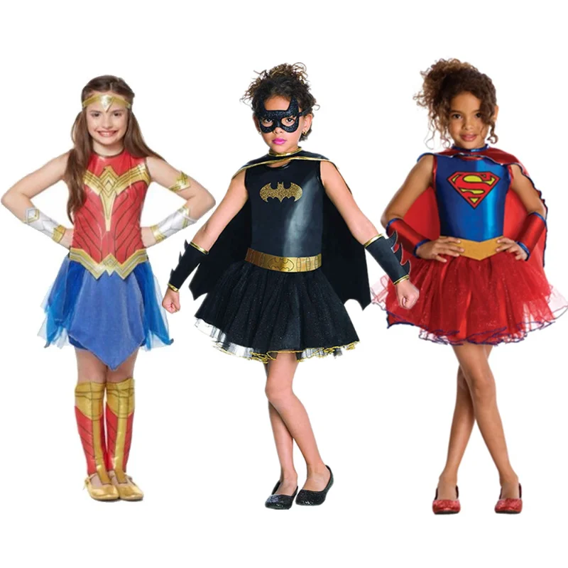 Halloween Girls Tutu Dress with Mask Super Hero Inspired Baby Costume Kids Batgirl Tutu Costume Child Wonder Dress anime cosplay