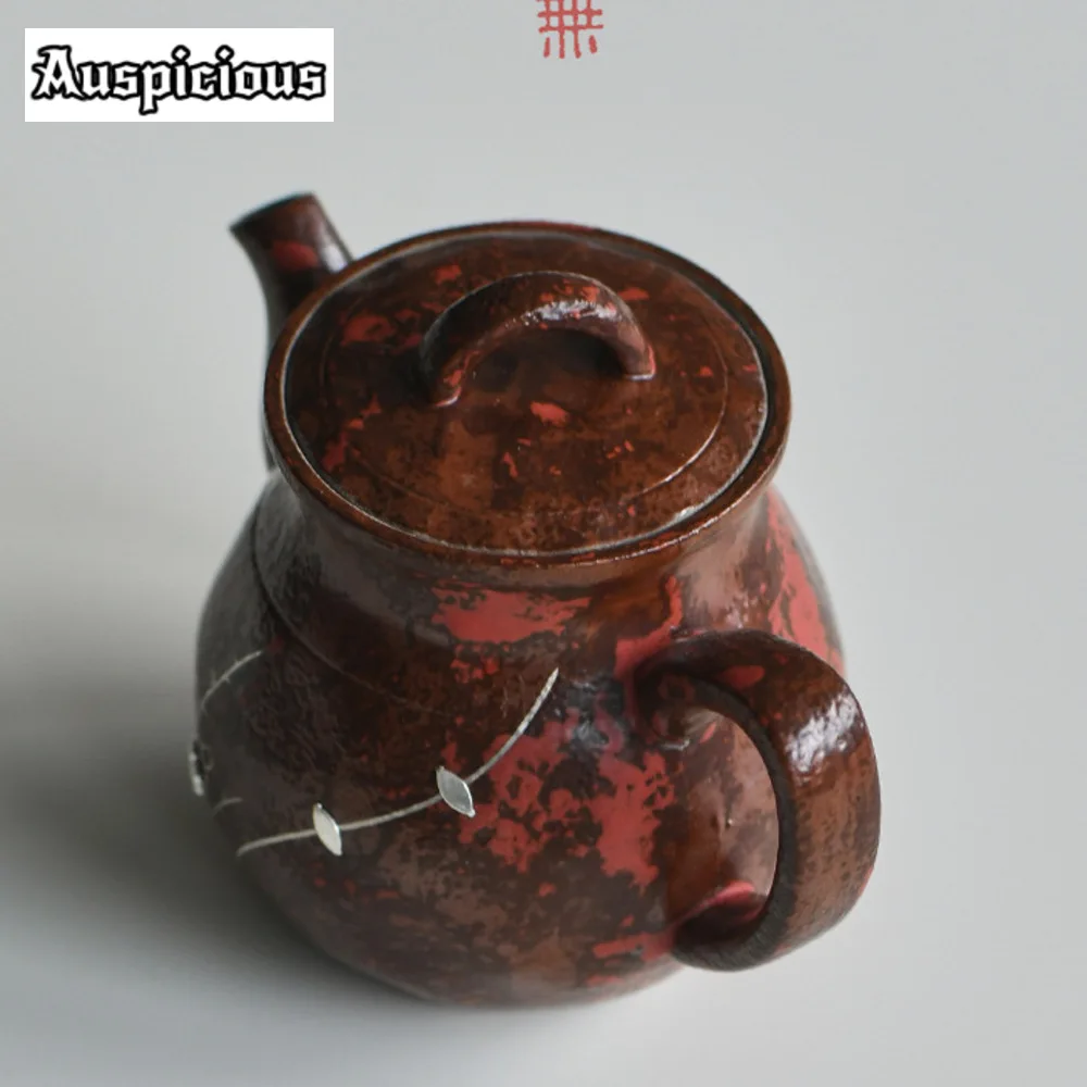 140ml Creative Saw Nail Silver Teapot Japanese Coarse Pottery Red  Pot Tea Soaking Kettle Handmade Kung Fu for Tea Collection