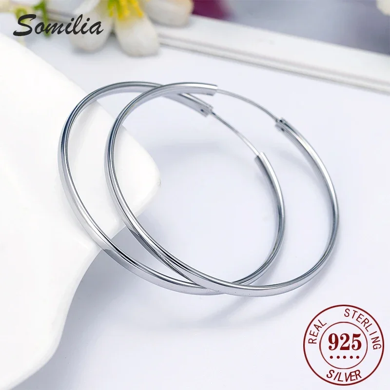 SOMILIA Original 925 Sterling Silver Earrings For Women Piercing Hoop  Wedding Gift Luxury Jewelry 5014