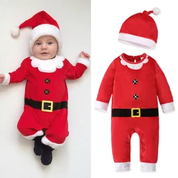 Girls European and American spring and autumn winter Santa Claus long-sleeved romper + hat two-piece children's clothing