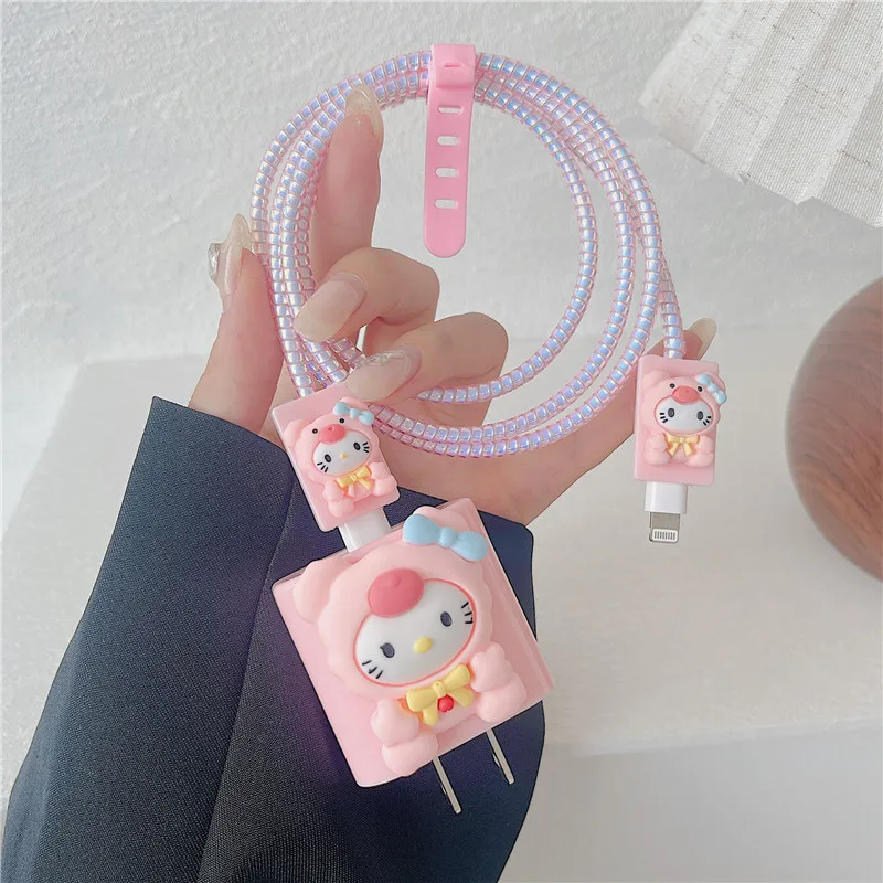 Cute Hello Kitty Charging Cable Protector Case for iphone Charger 18W 20W Charger Protection Set for iphone 14 13 Pro Max