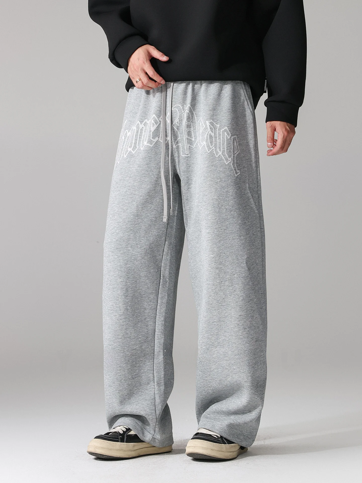 

YOUU Men's Casual Pants American Sle Loose Fit Printed Drapey Wide Leg Autumn Leisure Trousers Comfortable Cotton Blend