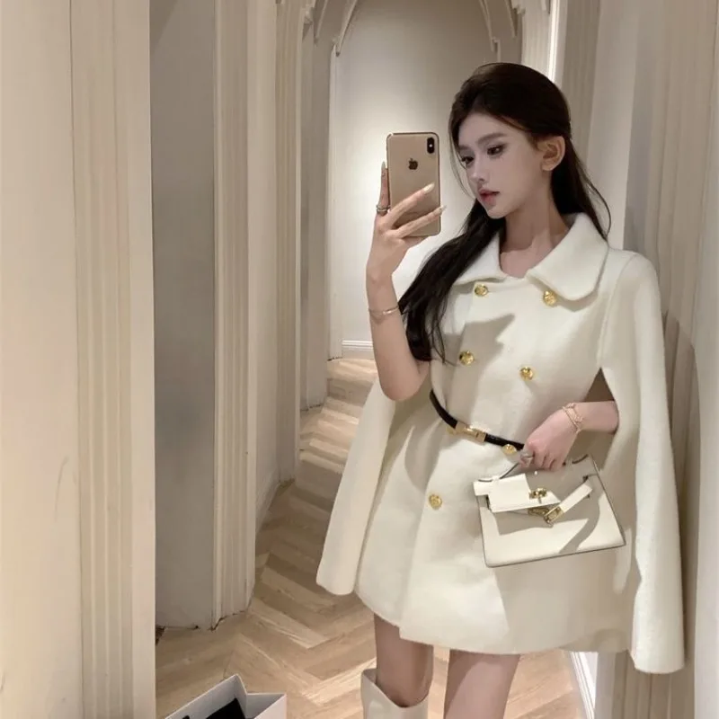 Daughter Wind Advanced Sense Cloak Woolen Coat Women's Autumn and Winter Versatile Temperament Small Fragrant Wind Woolen Coat