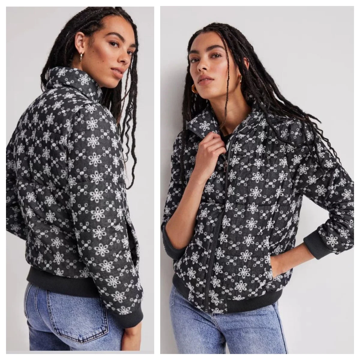

Foreign trade original single Spain new black and white stand collar women's warm long sleeve coat padded coat