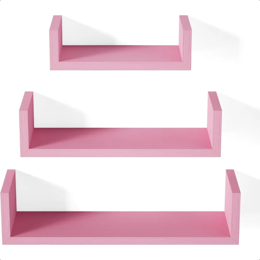 ชั้นวางของติดผนังไม้จริงสีชมพู