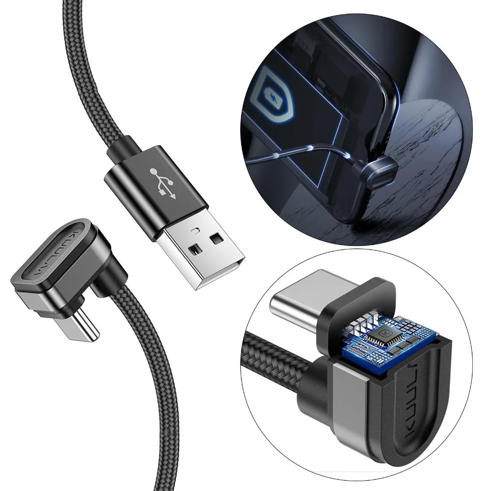 

New U Shape USB C Cable Black 180 Degree Angle Fast Charger Nylon Type C Devices