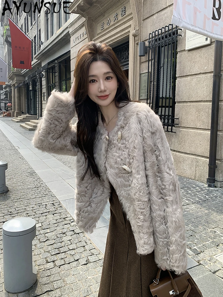 AYUNSUE 2025 Winter Shearling Jas Vrouw Korte Natuurlijke Wollen Jassen voor Vrouw Kleding Luxe Nieuw in Outerwears Ropa Para Mujer