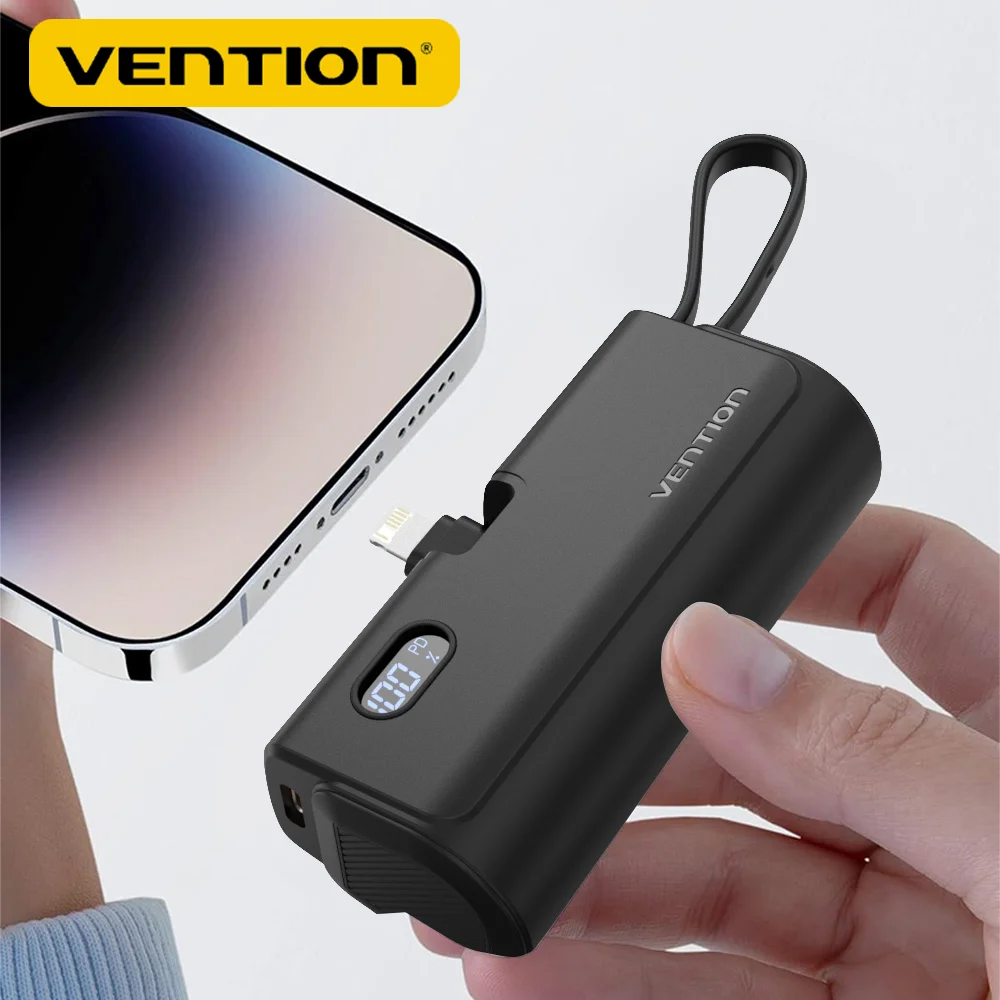 Vention Mini Power Bank 3 In 1 Portable Powerbank Plug Play Auxiliary Battery Type-C Charger 4800mAh External Battery for iPhone