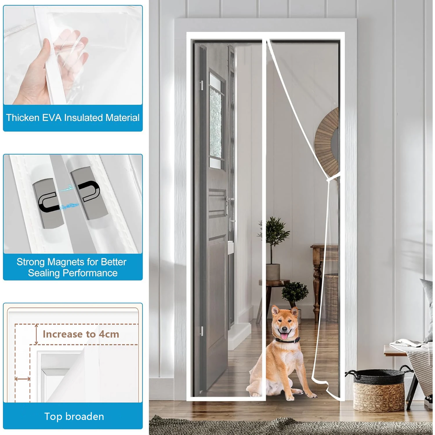 Magnetic transparent door curtain, windproof, warm, smoke proof, automatic closing, partition curtain, no drilling required