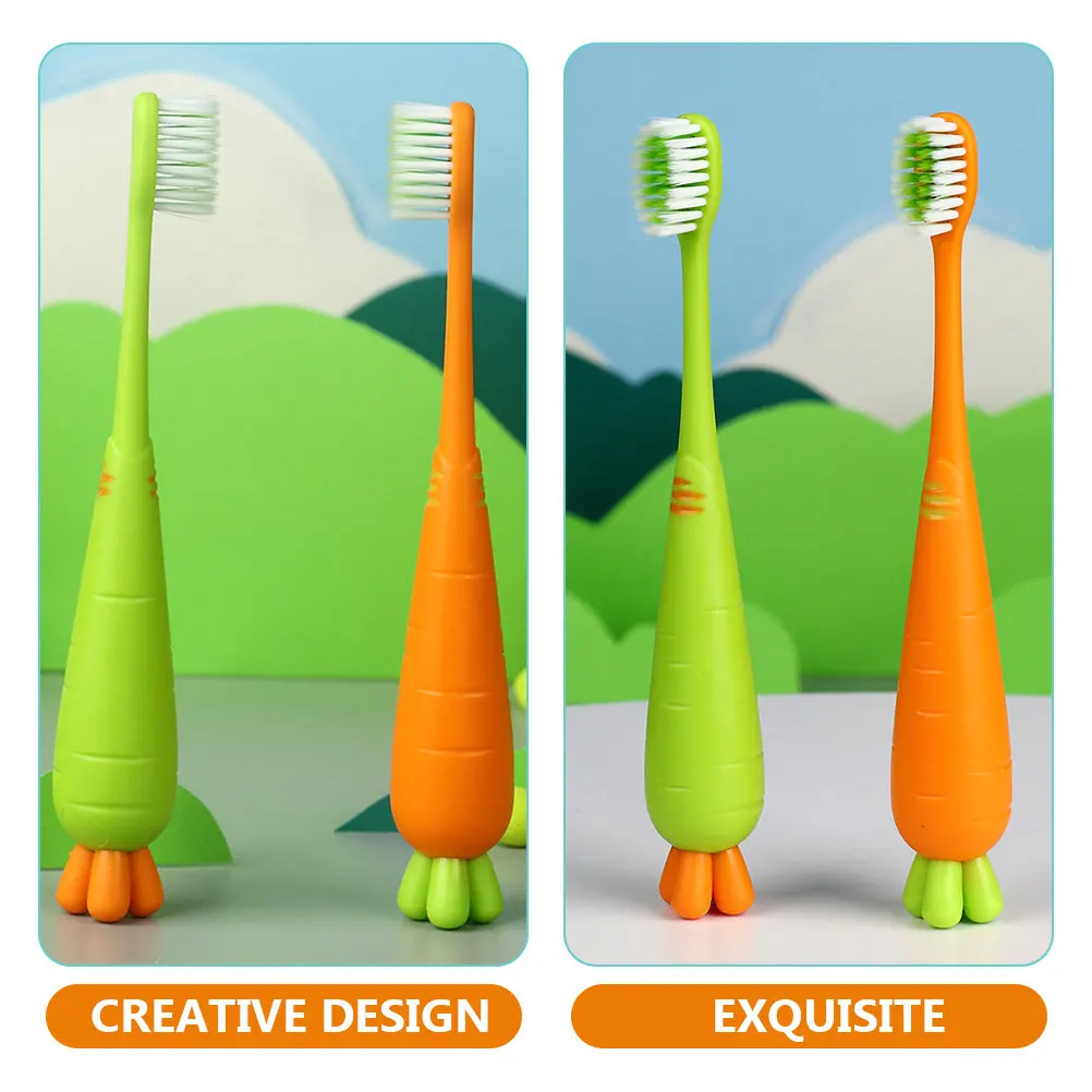 

4Pcs Kids Manual Toothbrush Cartoon Carrot Shape Soft Bristle Comfortable Daily Use Children Toothbrush Bulk Set