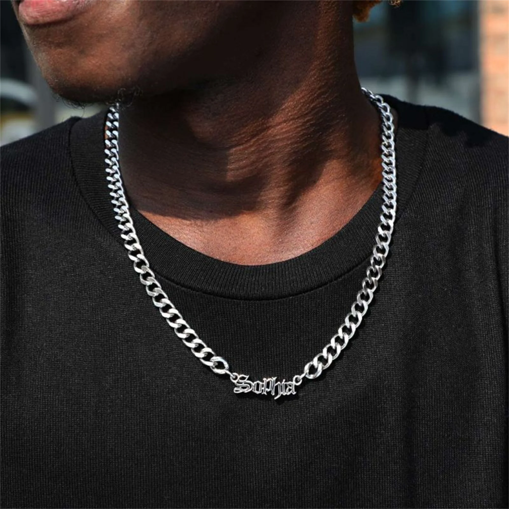 Custom Name Necklace Personalized Old English Necklace With 8mm Cuban Chain Stainless Steel Necklace For Men