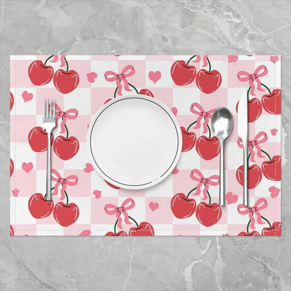 4PC Red Bowknot Cherry Placemats,Pink Bow Tie Knot Princess Table Place Mats,Kids Girls,Bow-Tie Girlish Dreamy Placemat
