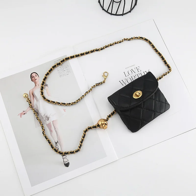Bolso de mensajero con cadena de cinturón de Metal para mujer, correa de cintura de marca de diseñador de lujo, vestido de niña, pantalones