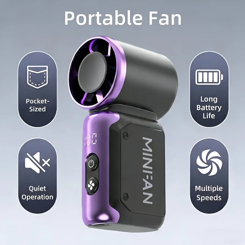 Mini Portable Bladeless Fan, USB Rechargeable Pocket-Sized, Quiet Operation, Perfect for Travel & Office Use Essential Accessory