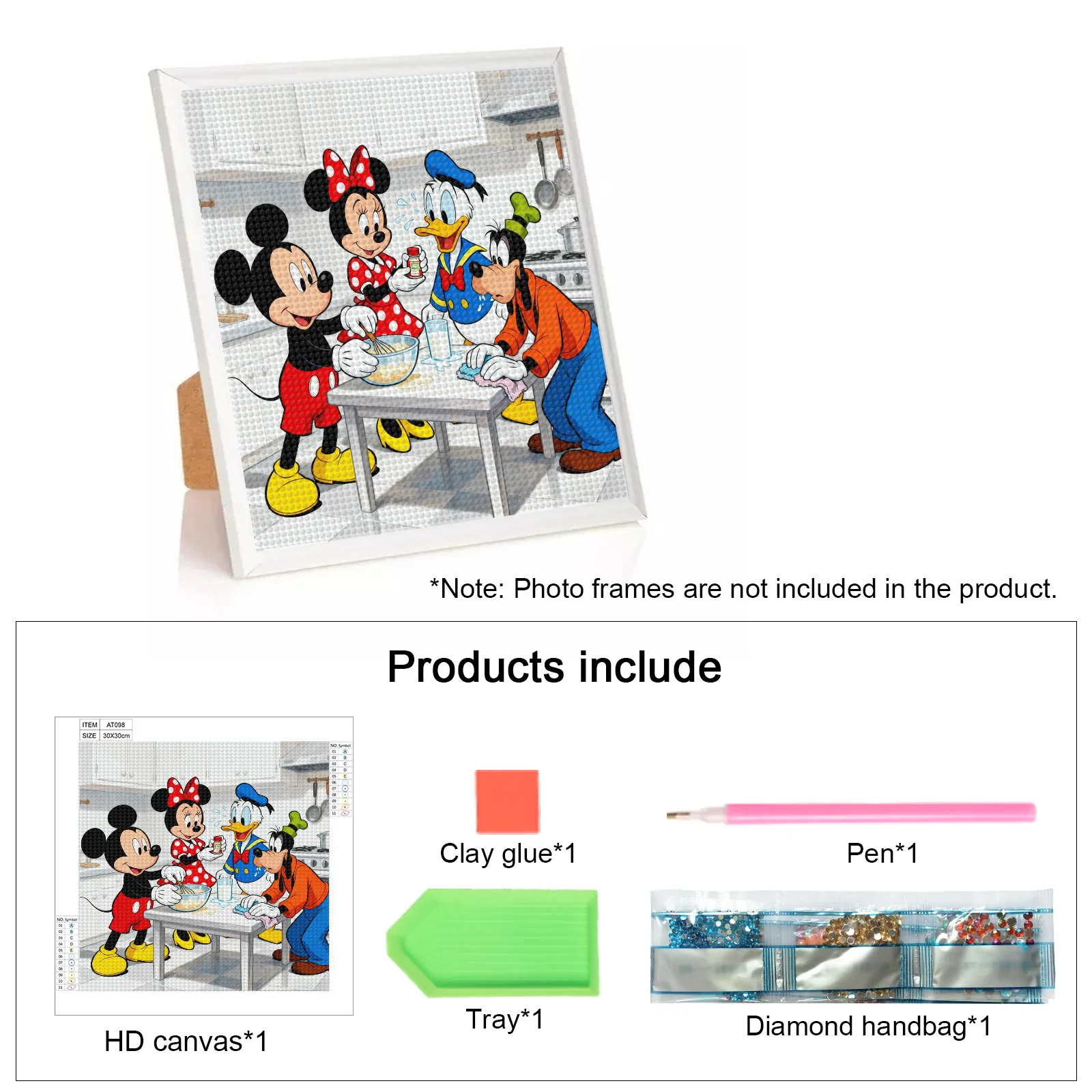5D DIY ダイヤモンドペインティングキット、フルドリル漫画ディズニーミッキーマウスミニー マウスドナルドダックグーフィー キッチン料理シーン、プレ