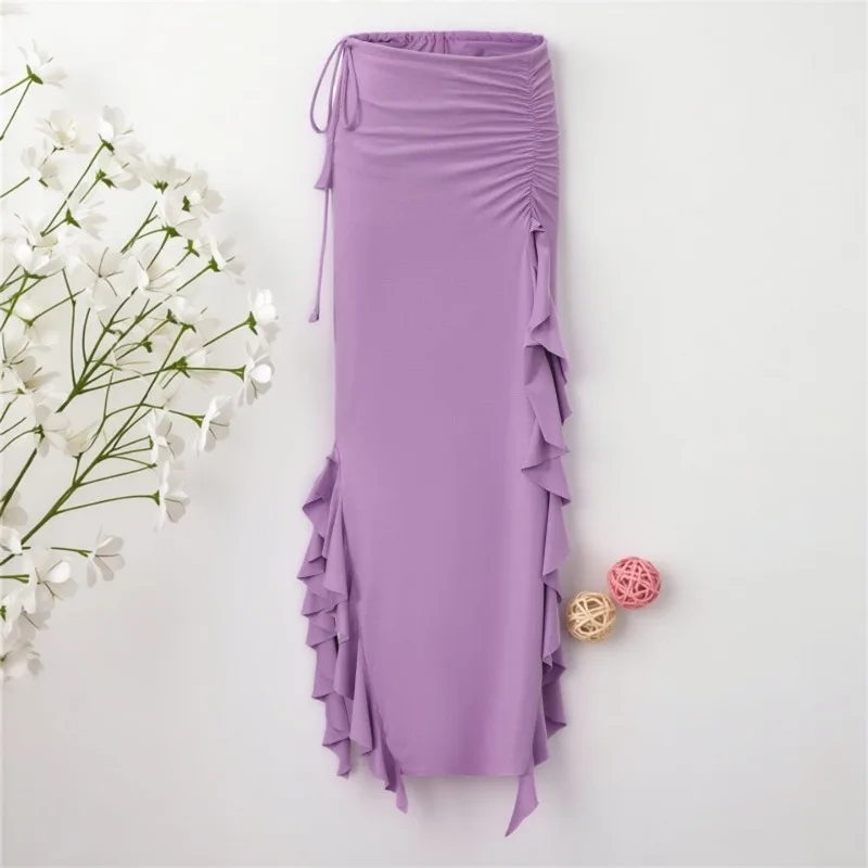 

customized Banded belly dance long skirt performance clothes practice outfit ruffled edge side slit