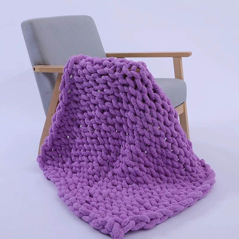 Hand Chunky Knit Throw Blanket Soft Chenille Thick Yarn Knitted Sofa Cover Blanket Machine Washable Cable Knit Couch Bed Blanket