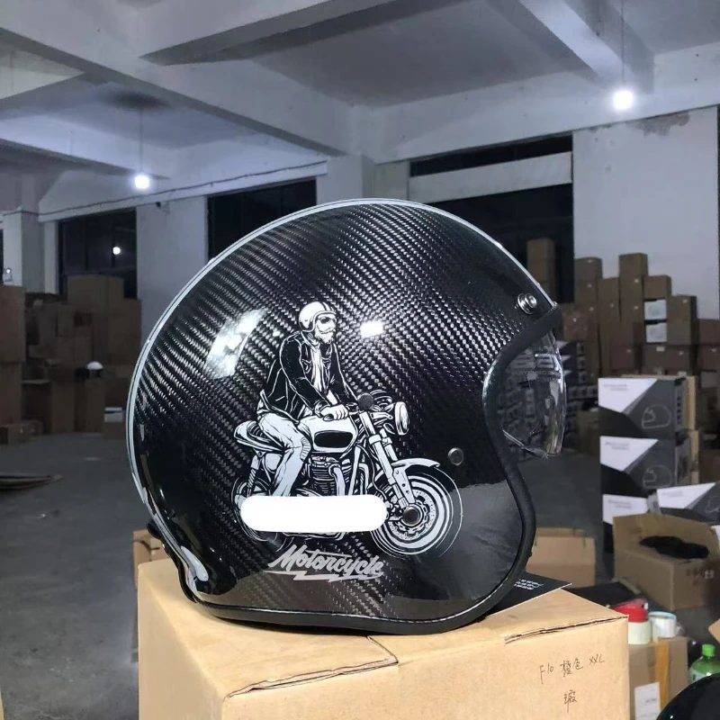 

Мотоциклетный шлем из углеродного волокна для мужчин и женщин, круизный полушлем в американском стиле ретро, сверхлегкий четырехсезонный шлем