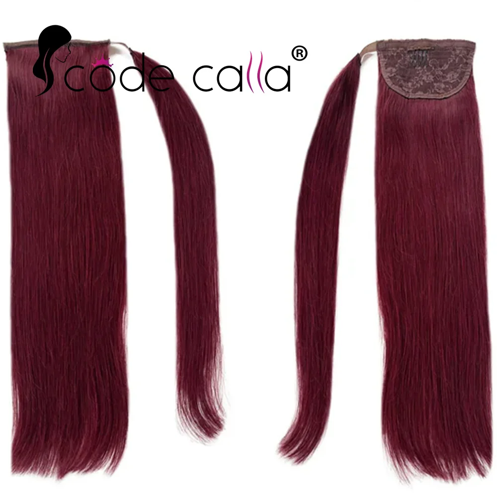 Queue de cheval longue droite colorée bordeaux pour femmes, extensions de cheveux humains, morceaux de queue de cheval, proximité naturelle, Wstring, 99J