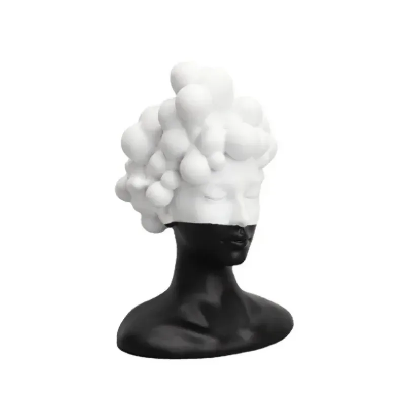 Creative Black and White Color Woman Figurine Handicraft Ornaments Abstract Figure Resin Human Head Sculpture Home Decoration