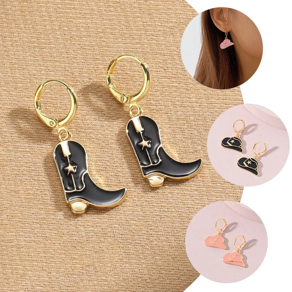 

Cowboy Boot Earrings Hat Dangle Women Fashion Jewelry Exquisite Decorative Statement Earrings for Wedding Birthday Dating
