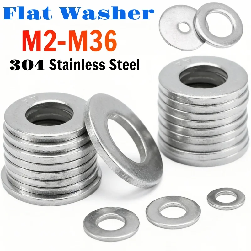 304 A2 Stainless Steel Flat Washer Big Metal Gasket M2 M2.5 M3 M4 M5 M6 M8 M10 M12 M14 M16 M18 M20 M22 M24 M27 M30 M33 M36