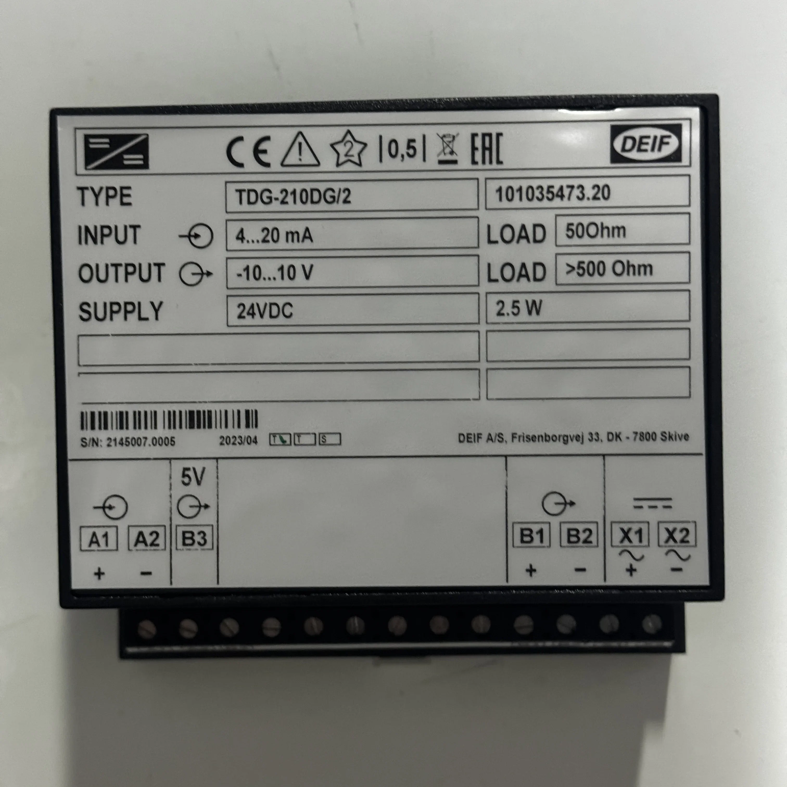 NEW DEIF TDG-210DG/2 INSULATION AMPLIFIER 101035473.20 4-20mA /-10-10V