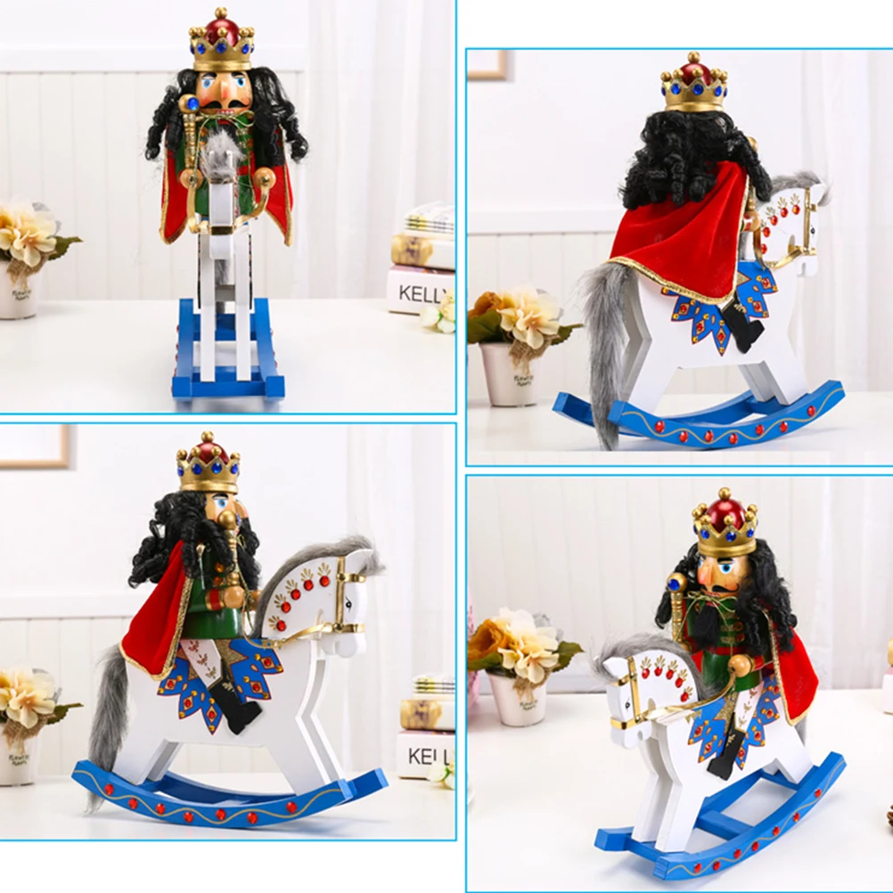 

1pc Christmas Nutcracker Rocking Horse Wooden Home Decor Desktop Decoration Nutcracker Horse Ornament for Bar Shop Gift