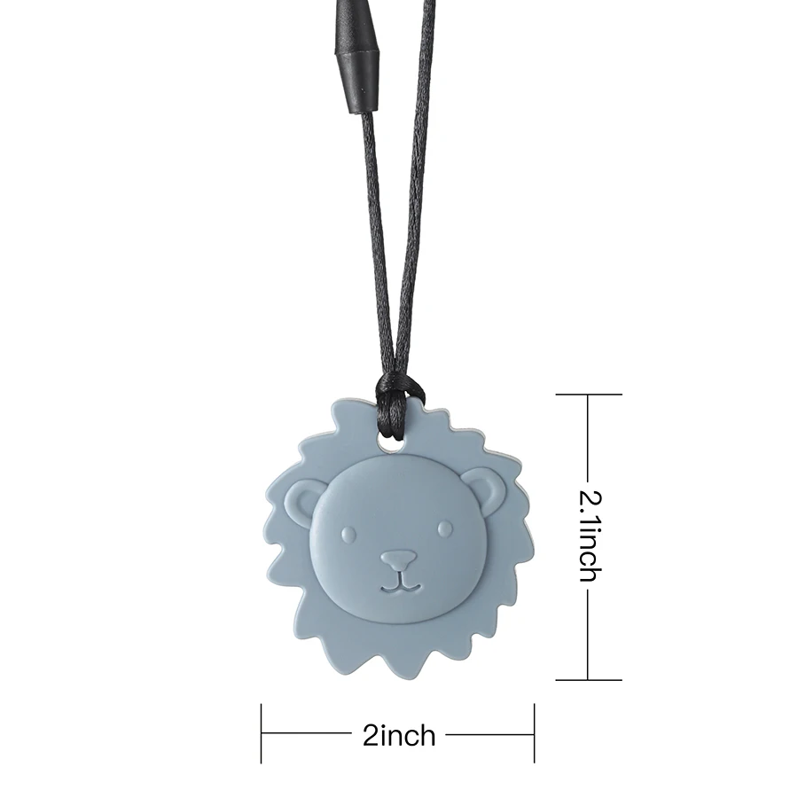 Chewy Necklace Sensory Child Baby Teether Chew Toy Lion Pendant Toddler Kids Silicone Teething Necklace BPA Free