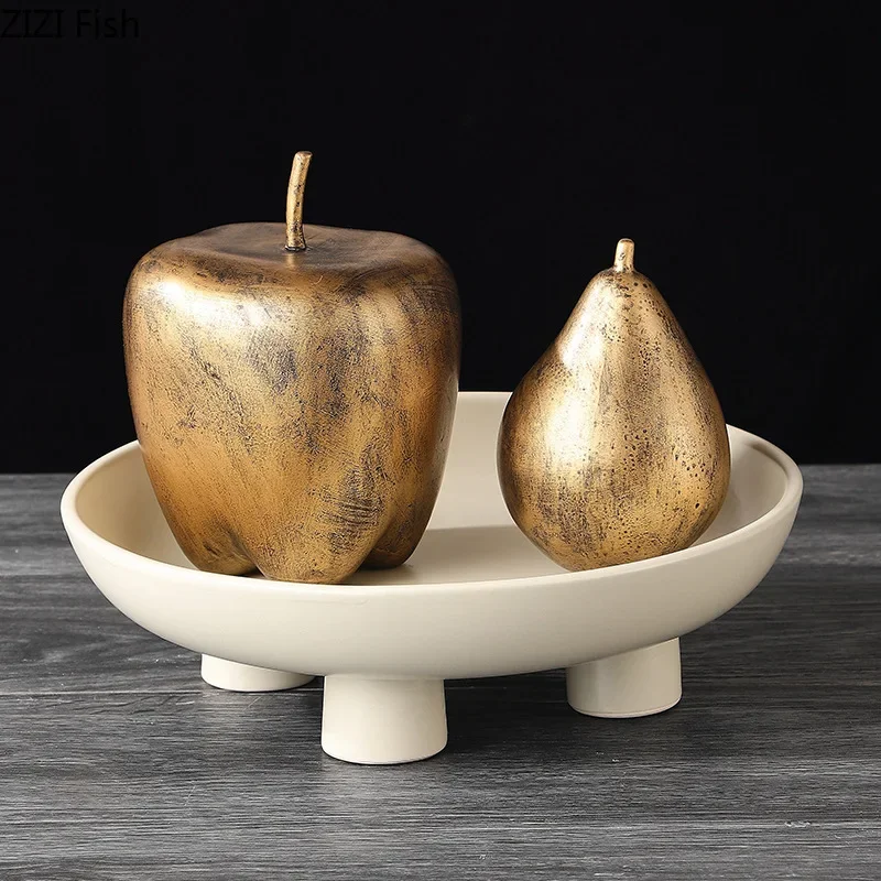 

Vintage Golden Apple/Pear Fruit Artwork Statue Desk Decoration Ornaments Modern Crafts Ceramic Sculpture Room Aesthetic Decor