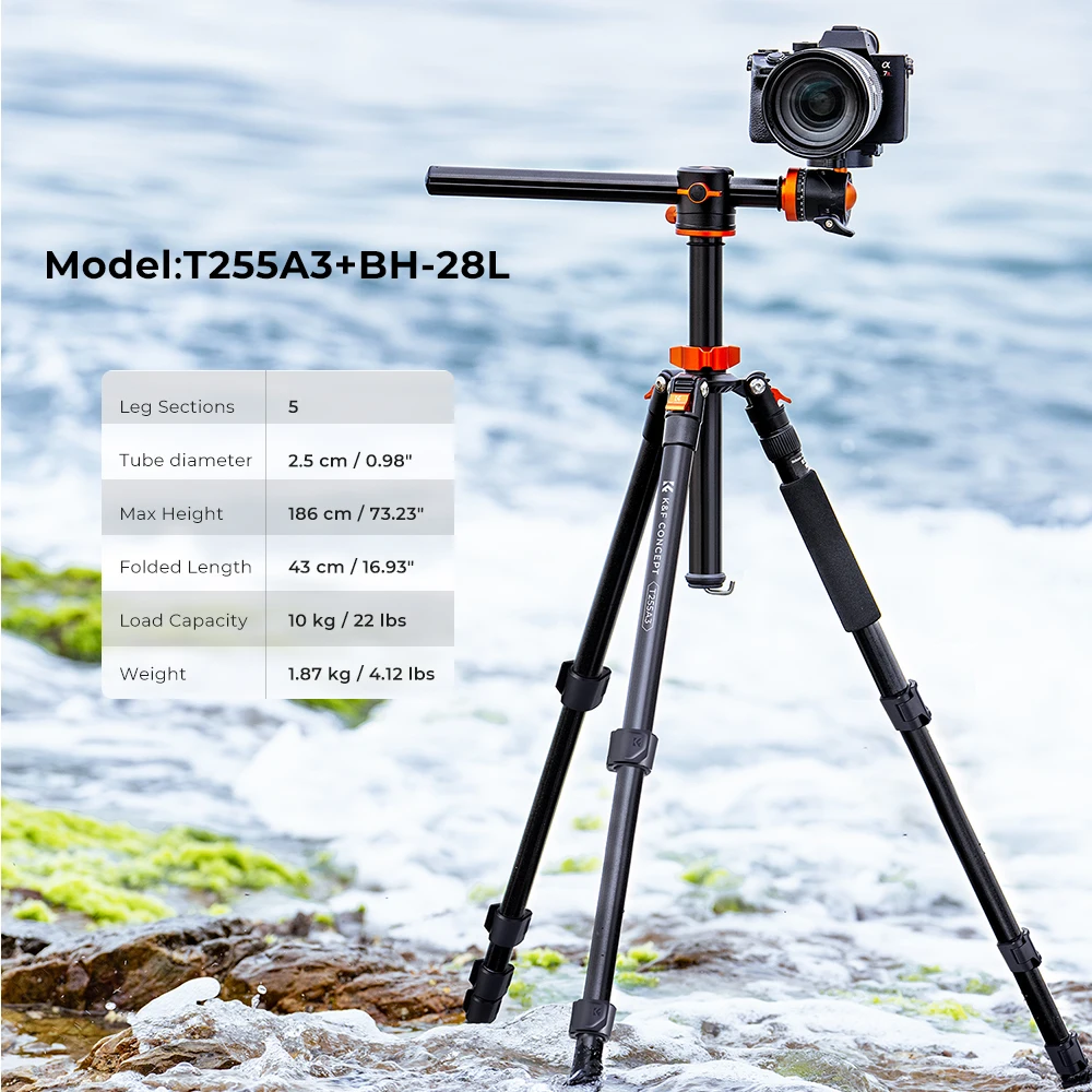 K&F Concept Travel Aluminium Camera Tripod with Transverse Center Column 72\