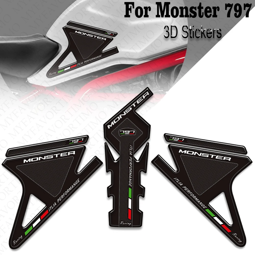 

For Ducati Monster 797 Motorcycle Fuel tank Pad Waterproof Decorative 3D Sticker Fuel Oil Kit Knee Protection Tank Pad Grips