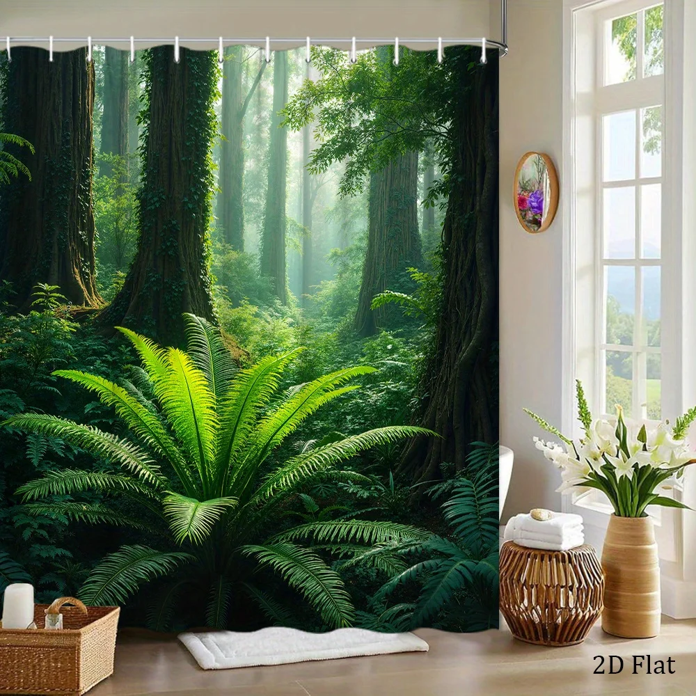 Waterproof Forest Shower Curtain Jungle Tropical Rainforest Nature Bathroom Decor Liner Greenery Aesthetic Luxury Spa Shower Cur