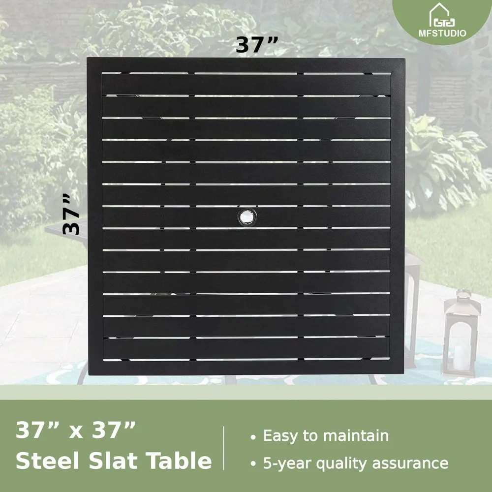 37 inch metal steel strip terrace table square backyard bistro table outdoor furniture garden table，black